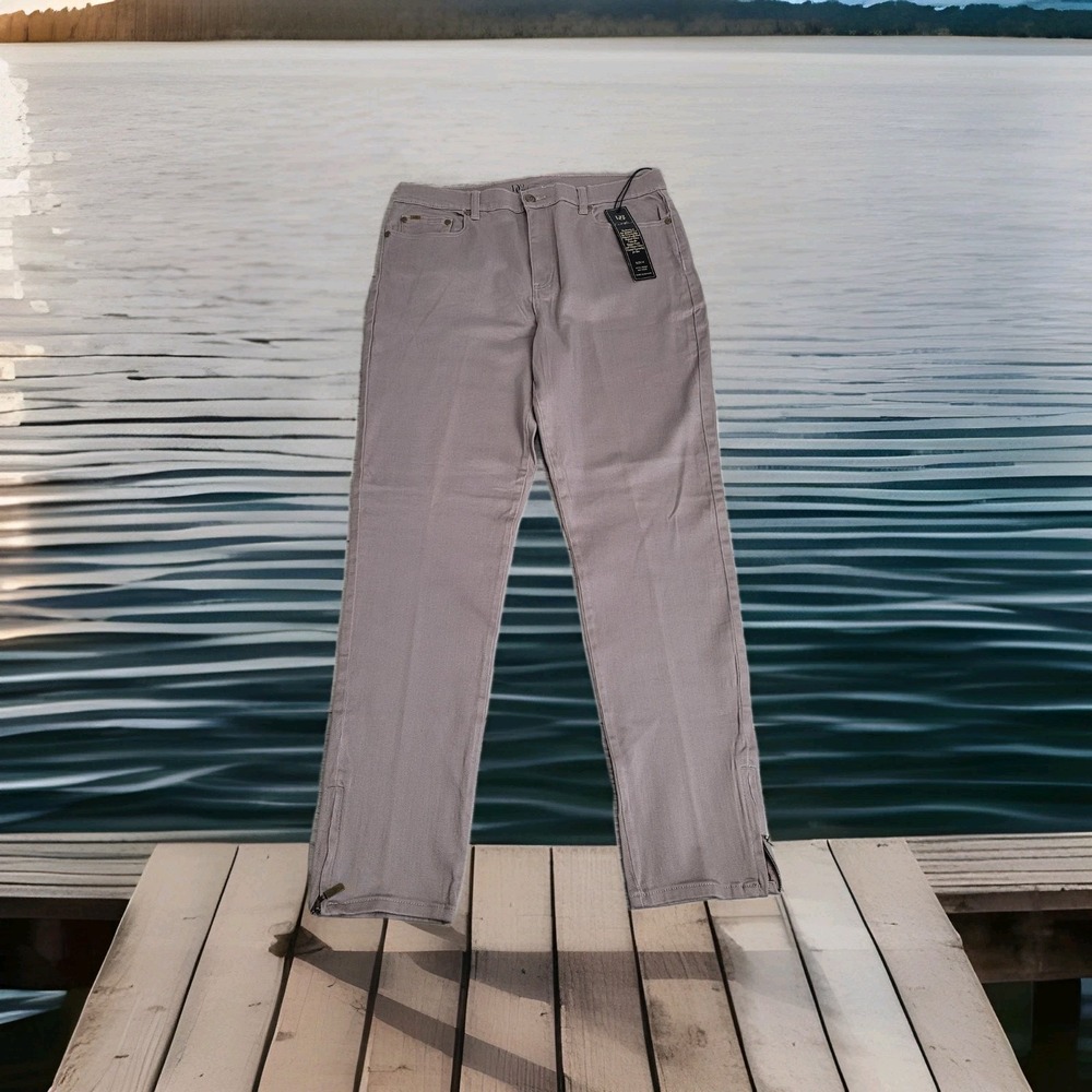NWT-DG2 by Diane Gilman Women's Pants 14 Light Brown Zippers Cuffs Stretch 34x31